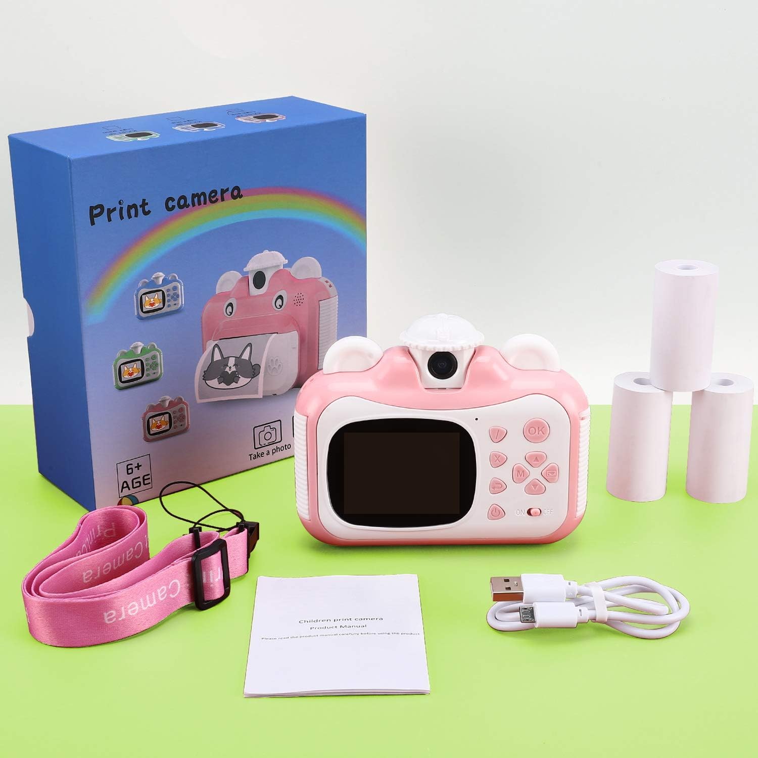 Barchrons Instant Print Digital Kids Camera 1080P Rechargeable Kids Camera for Girls Video Camera with 32G SD Card Gift for 6-12 Years Old Girls Boys Merry Christmas