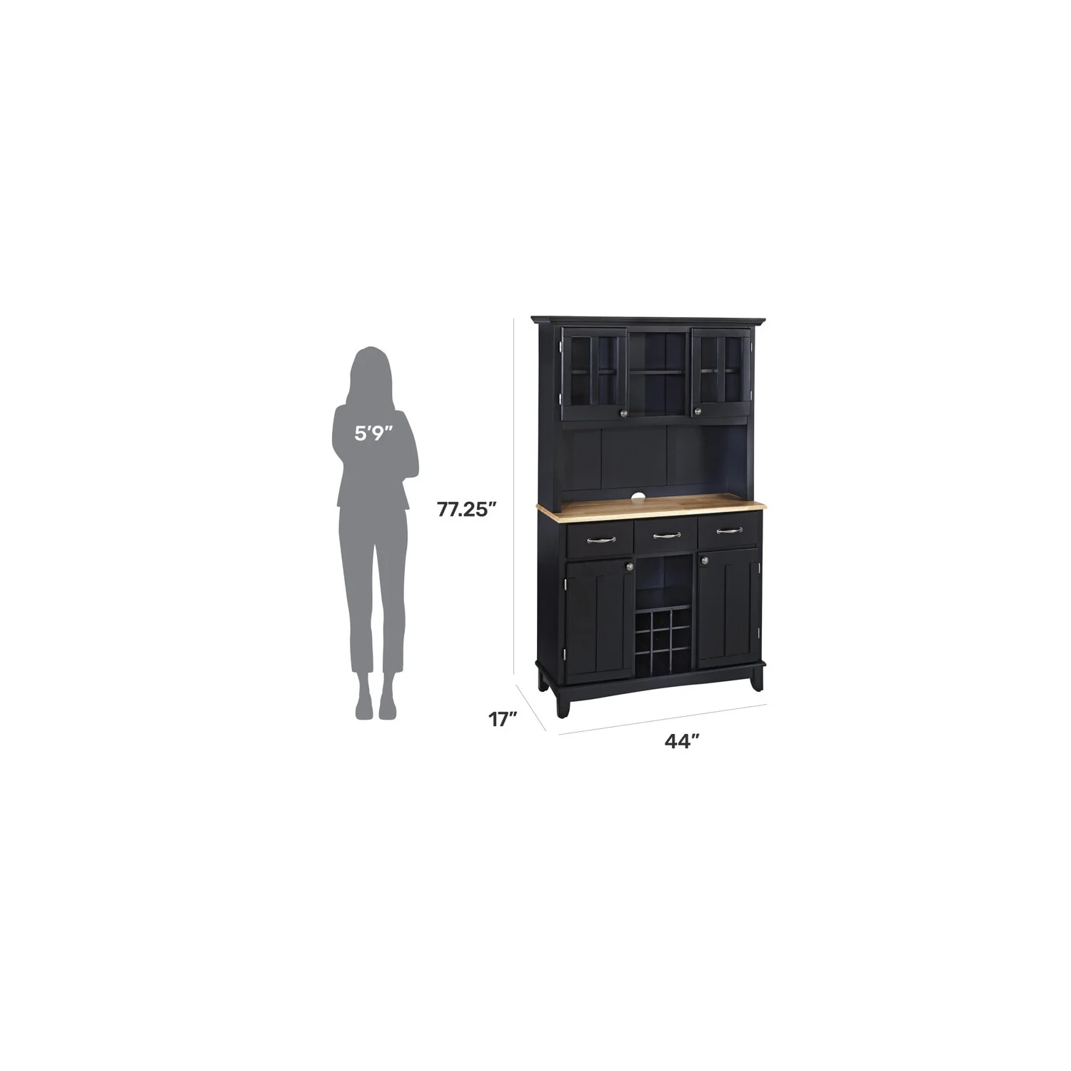 Homestyles Buffet of Buffets Wood Buffet with Hutch in Black