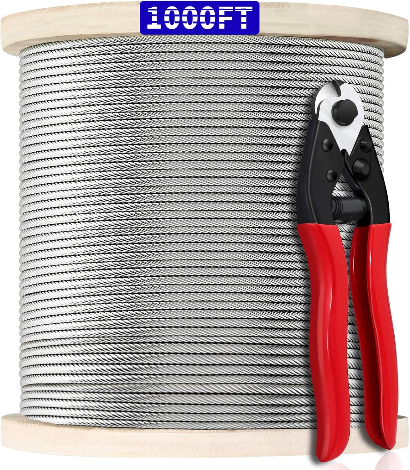 1000FT 1/8" T316 Stainless Steel Cable, Wire Rope Aircraft Cable for Deck Cable Railing Kit, 7 x 7 Strands Construction,DIY Balustrades, Come with a Cutter