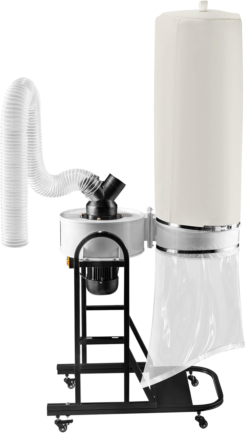 VEVOR 1.5 HP Dust Collector, 647 CFM Portable Vortex Dust Collector, Woodworking Dust Collector with 13.2-Gallon Collection Bag and Mobile Base, 220V Dust Collection System 25-Micron Canister Kit