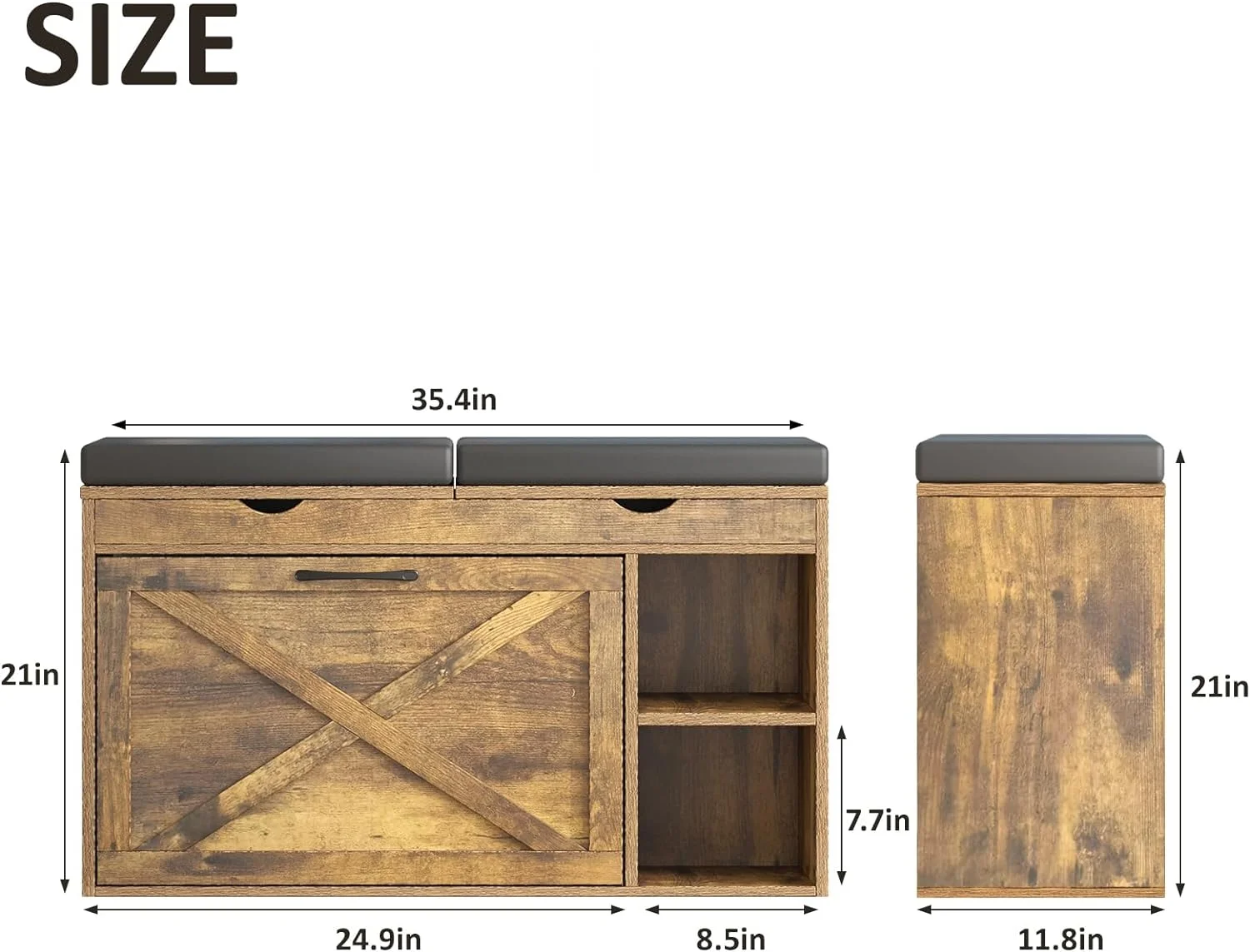 WAGEE Shoe Storage Bench with Flip Drawer, Entryway Bench with 2 Lift Top Storage Boxes, Adjustable Shelf, Narrow Shoe Rack Shoe Cabinet for Entryway Slim, Living Room, Bedroom, Mudroom,Rustic Brown