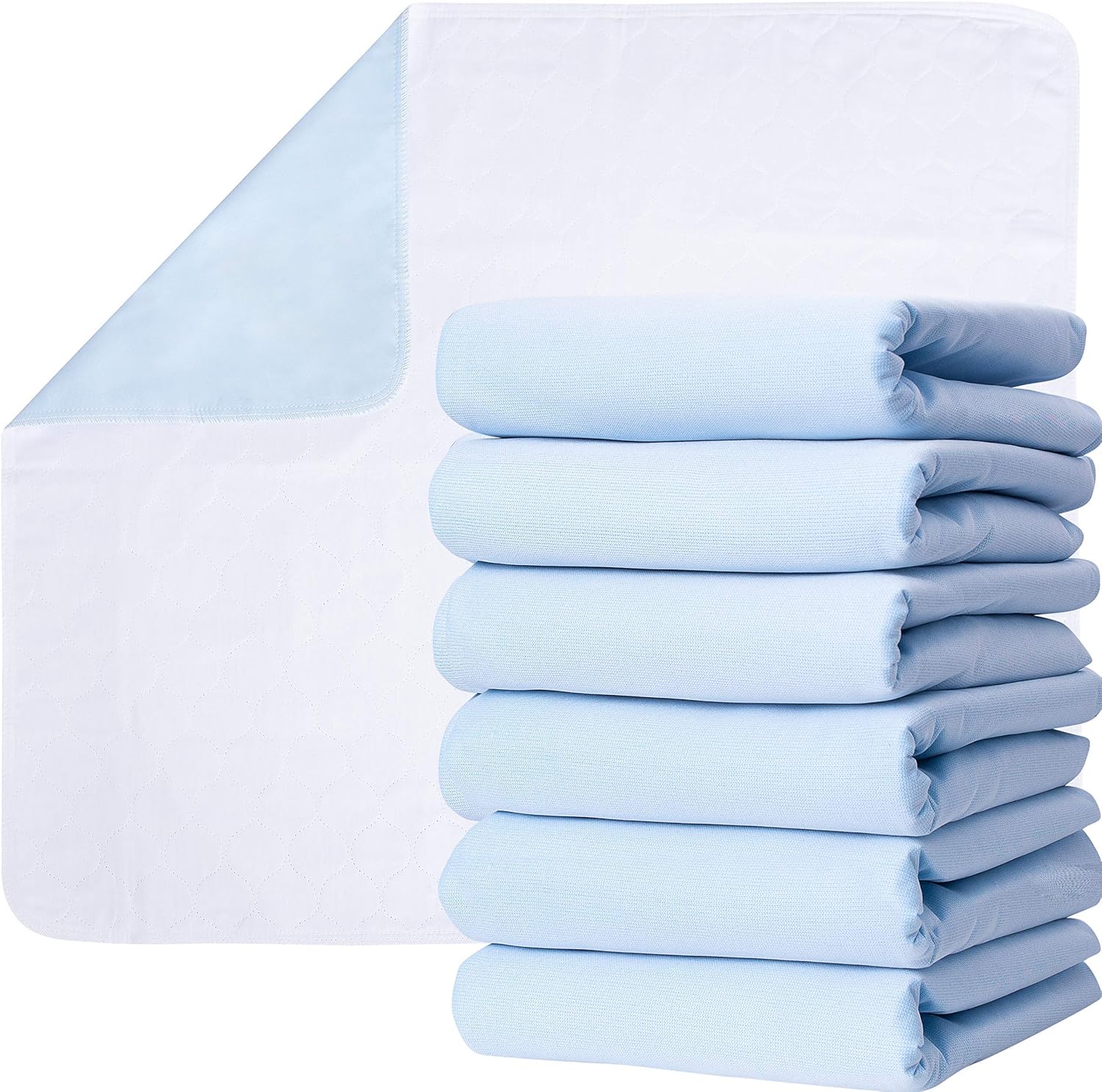 GREEN LIFESTYLE Washable Underpads, Pack - of 6 Large Bed Pads, 30" x 34", for use as Incontinence Bed Pads, Reusable pet Pads, Great for Dogs, Cats, Bunny & Seniors (6 Pack - 30x34)