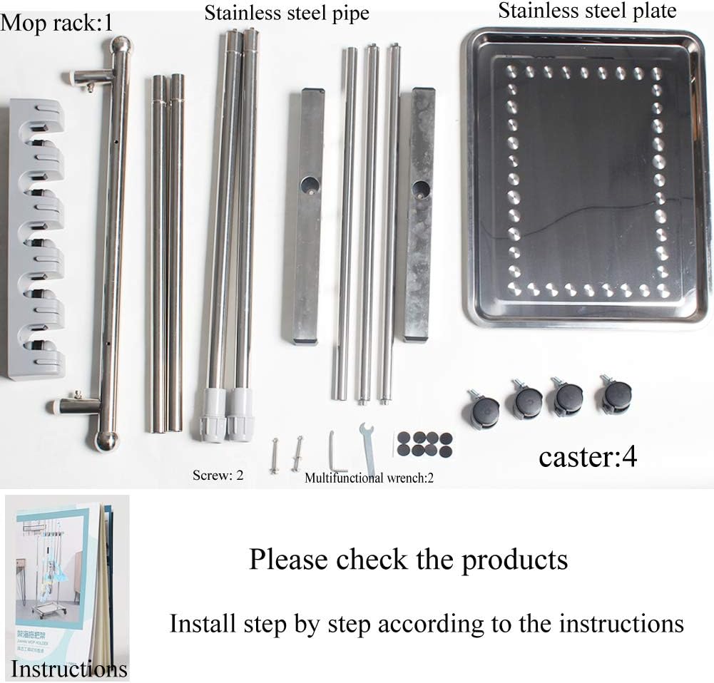 QTJH Broom And Mop Holder Put Wet Mops Movable Floor-Mounted Mop Rack Floor Standing Cleaning Tool Cart Storage For Garden Garage Schools, Hospitals, Factories, Hotels,Property Companies