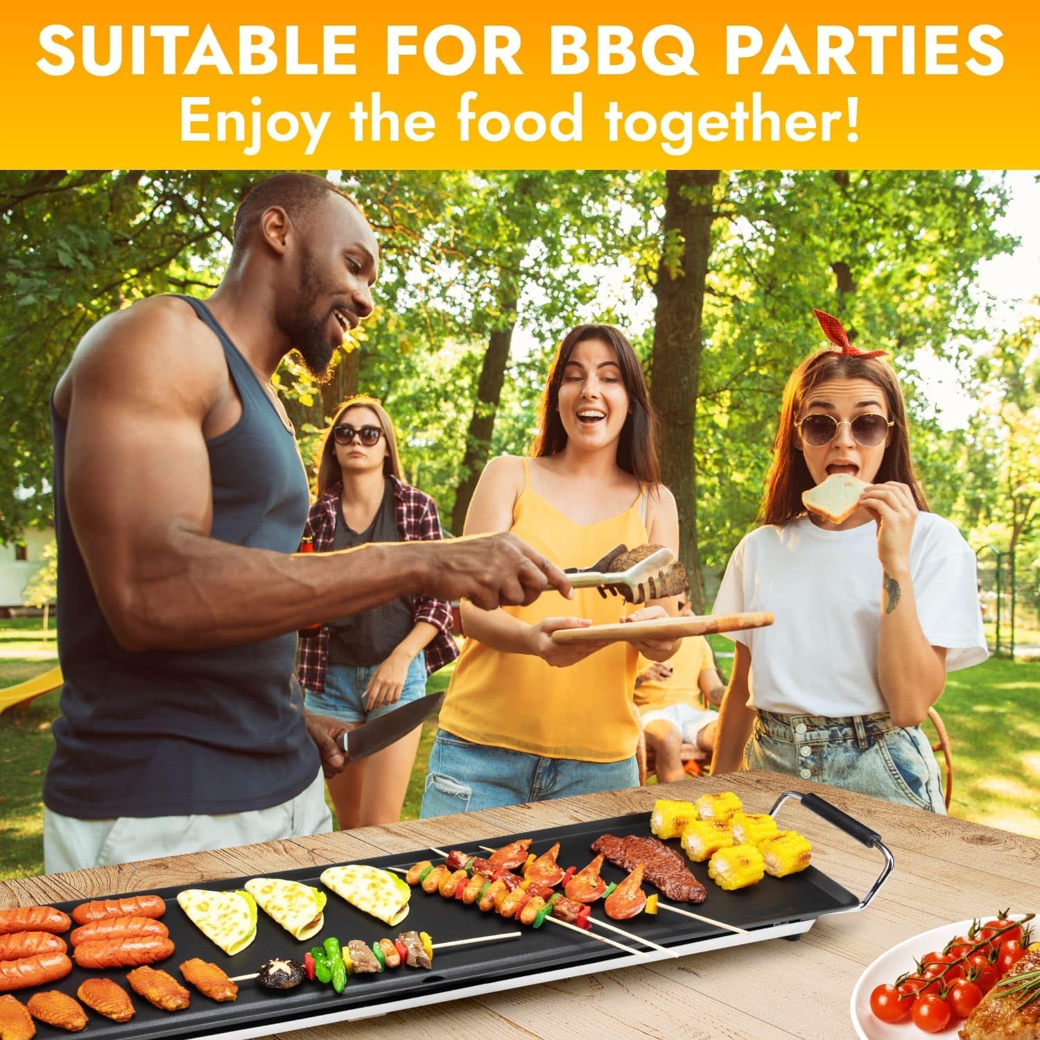 Premium Heavy Duty 35” Electric Portable Nonstick Teppanyaki Hibachi Grill Leurex Extra Large Table Top Griddle BBQ Barbecue Indoor Outdoor Camping with Adjustable Temperature