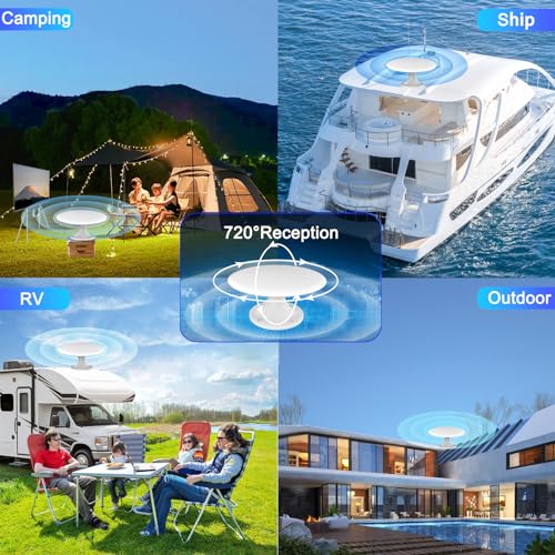 RV TV Antenna for Smart TV Outdoor, 720° Long Range Omni Directional Reception Digital HD Antenna Signal, with Super Signal Booster, 35ft HDTV Cable, for RV/Camping/Attic/Truck/Boat.