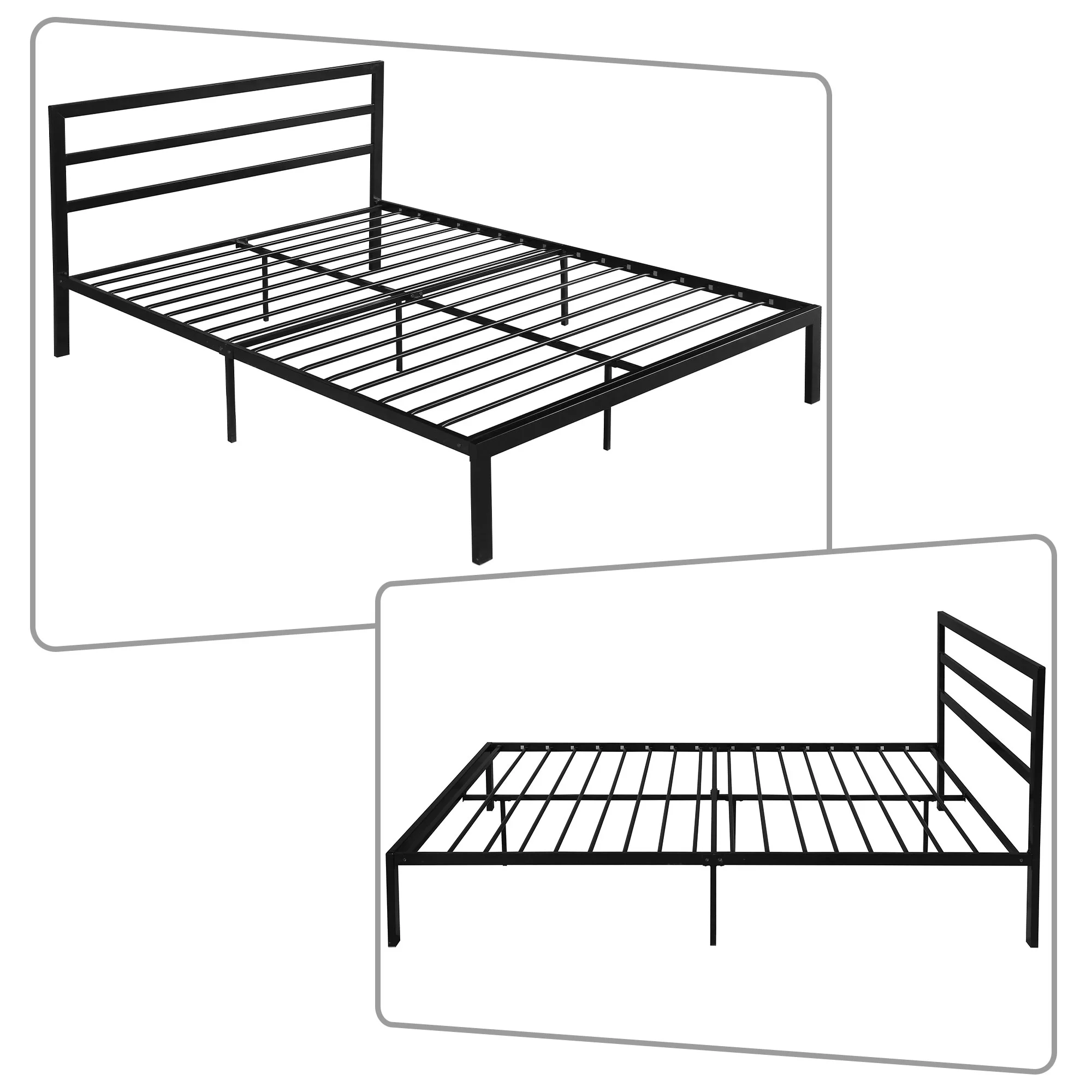 Modern and Minimalist Style Queen Size Platform Bed with Metal Frame, Black
