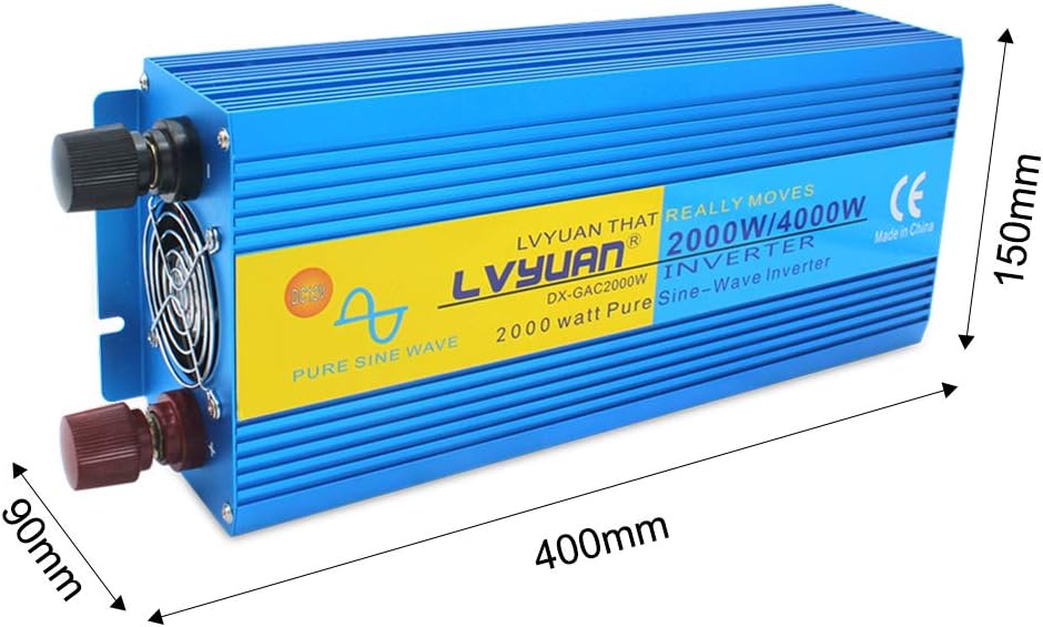 Yinleader 2000W Pure Sine Wave Inverter Power Inverter Peak Power 4000W 12V DC to 110V 120V AC with LED Display 3 AC Outlets for RV Car Solar System Emergency