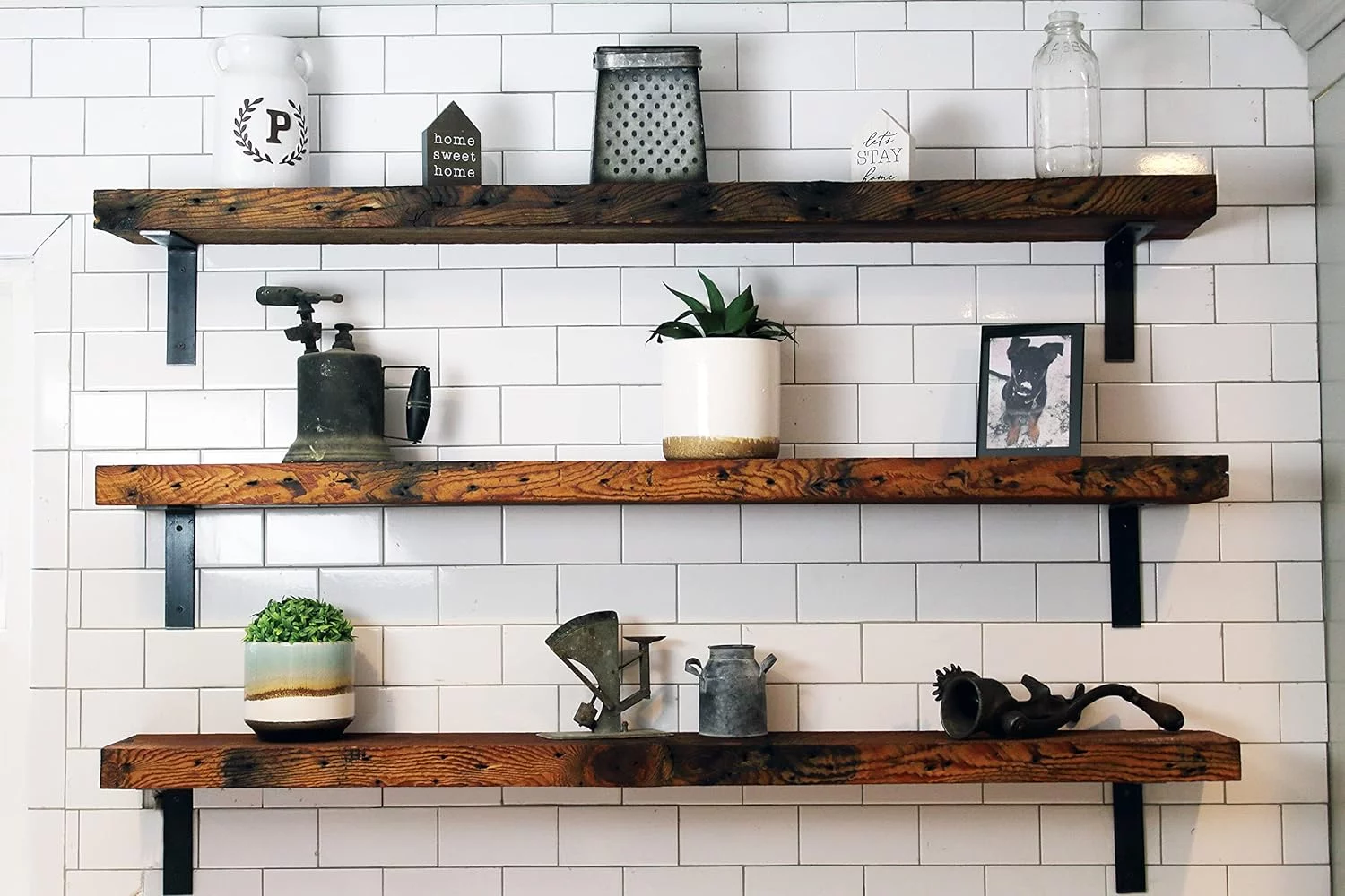 Reclaimed Wood Mantel Shelf | Easy-To-Install | Steel Angle Brackets Included | Rustic Decoration | 2" Thickness | 84" L X 8" D, Early American