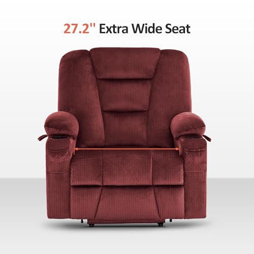 MCombo Small Power Lift Recliner Chair with Massage and Heat for Petite People, Cup Holders, USB Ports, Side Pockets, Fabric 7569 (Small-Regular, Brown)