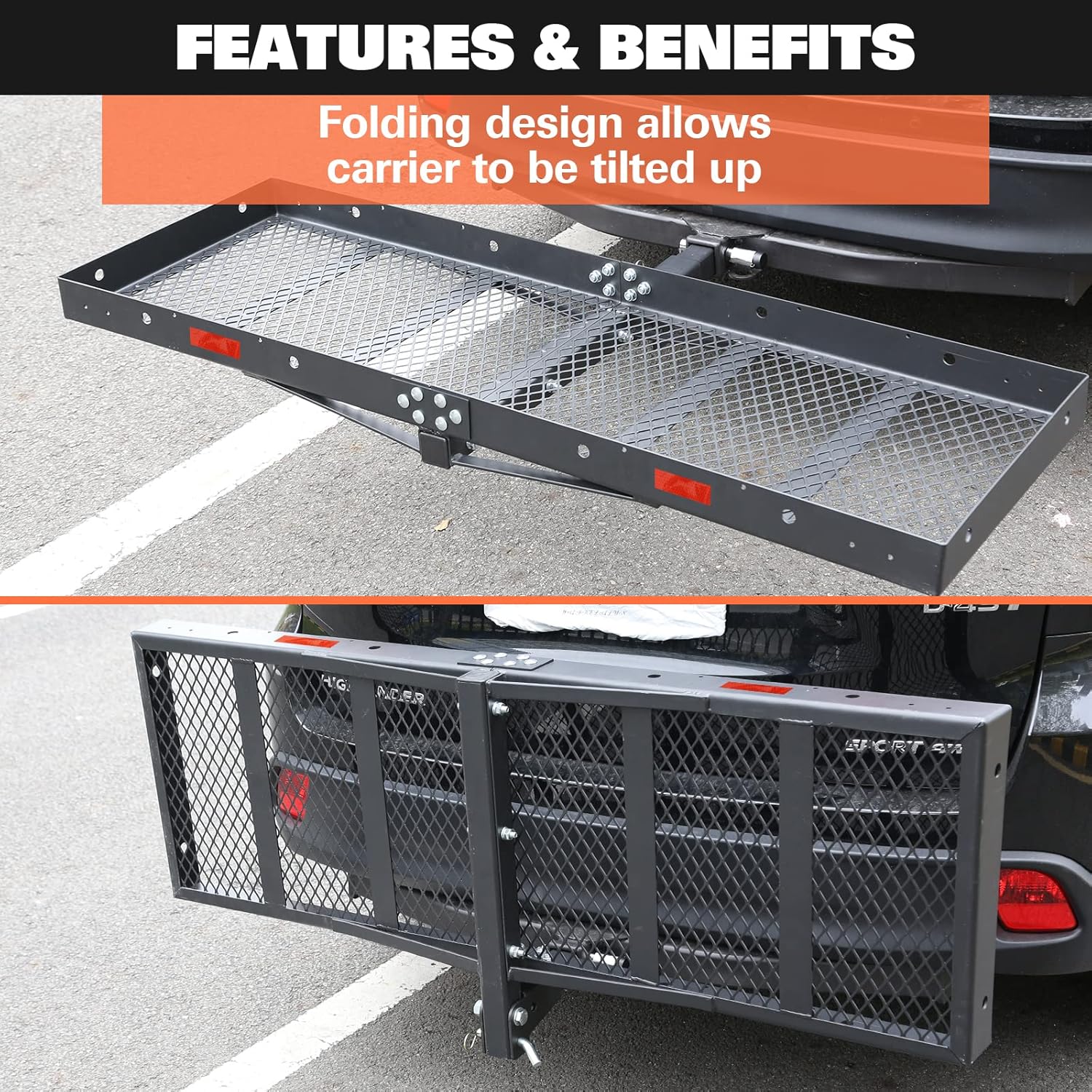 Weize Hitch Cargo Carrier, 60 x 19.5 x 2.95 Inch, 750 lbs Capacity, 2-Inch Folding Shank, with Ratchet Strapes, Black Steels