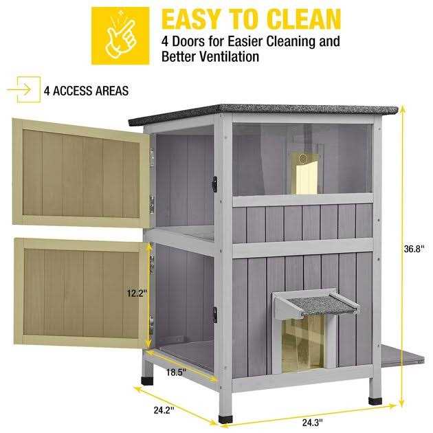 Aivituvin Two Tier Wooden Cat House with Waterproof Roof AIR14-1 - Pet Supplies online store