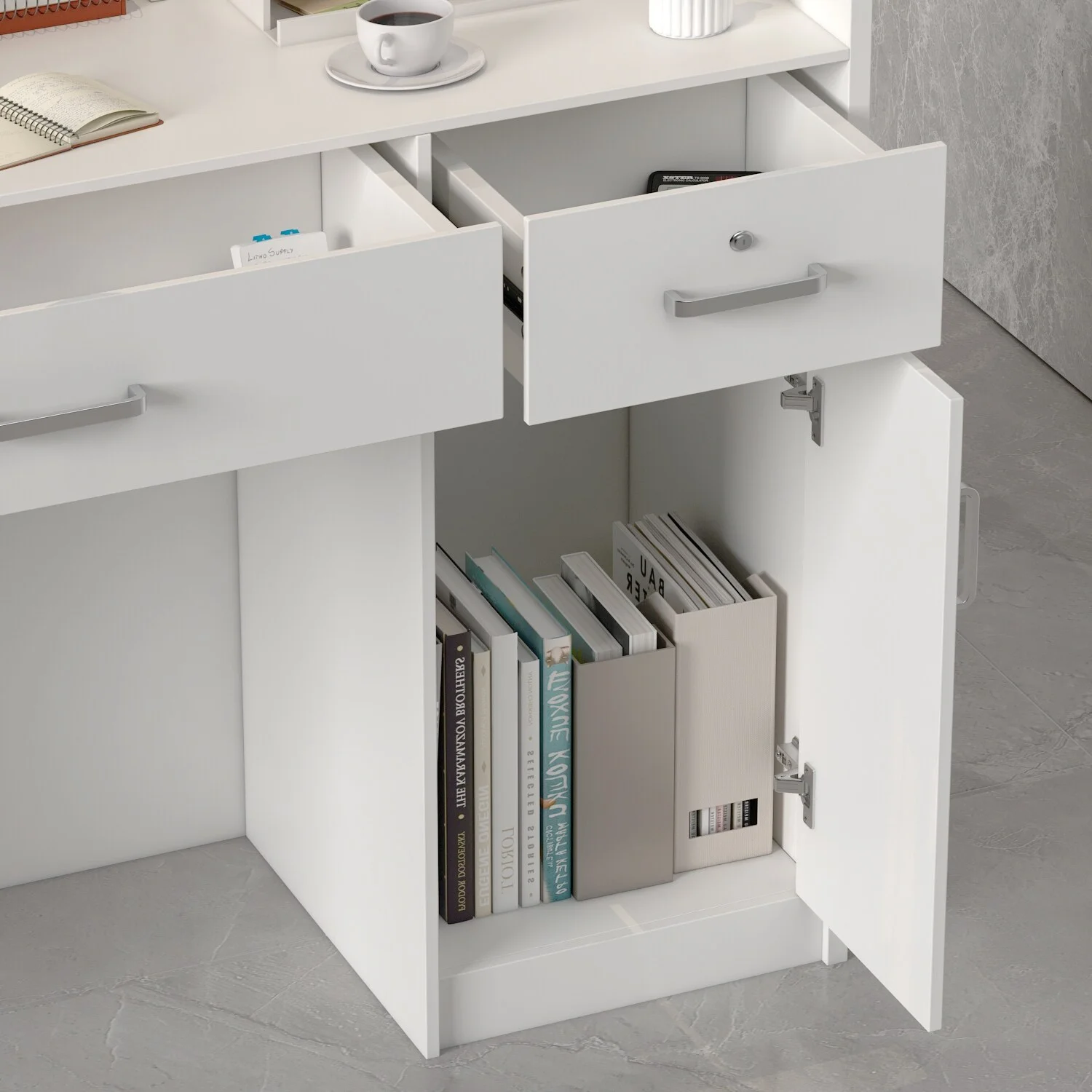 Kerrogee 47.2"L Reception Counter Desk with Lockable Drawers Table White