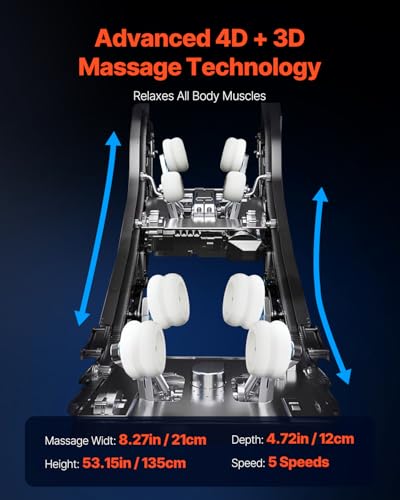 VEVOR Massage Chair, 4D Full Body Zero Gravity Recliner with SL Track, Yoga Stretch, AI Voice Control, Heat, Foot Roller, Retractable Pedal, 36 Airbags, LCD, Armrest Controls, Rolling Base