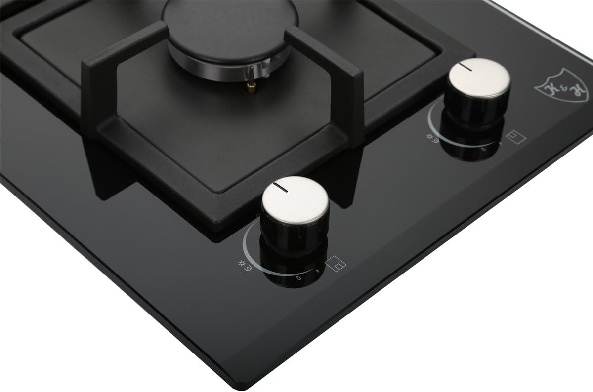 K&H 2 Burner 12 Inch Built-in LPG/Propane Gas Stove Top Glass Surface Cast Iron Cooktop 2-GCW-LPG