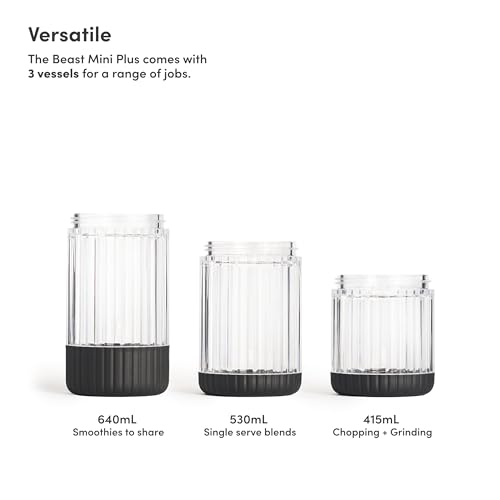 The Beast Mini Blender Plus | Mini Countertop Kitchen Blender | Blend Smoothies and Shakes, Dressings, Sauces, Dips | Extra Vessels, Straw Cap and Straws Included | 600W