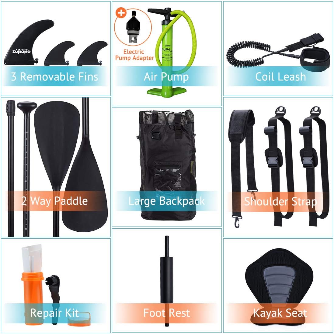 Zupapa Upgrade Inflatable Stand Up Paddle Board 6" Thick 11 FT Kayak Convertible All Accessories Included