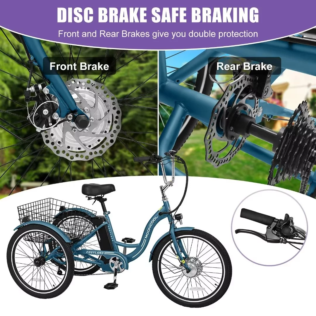 Docred 24'' Adult Electric Tricycles 3 Wheel Electric Bike, 15.5 mph 500W Electric Trikes for Seniors .7-Speed & 4 Adjustable Riding Modes Electric Tricycle with 36V Removable Lithium Battery