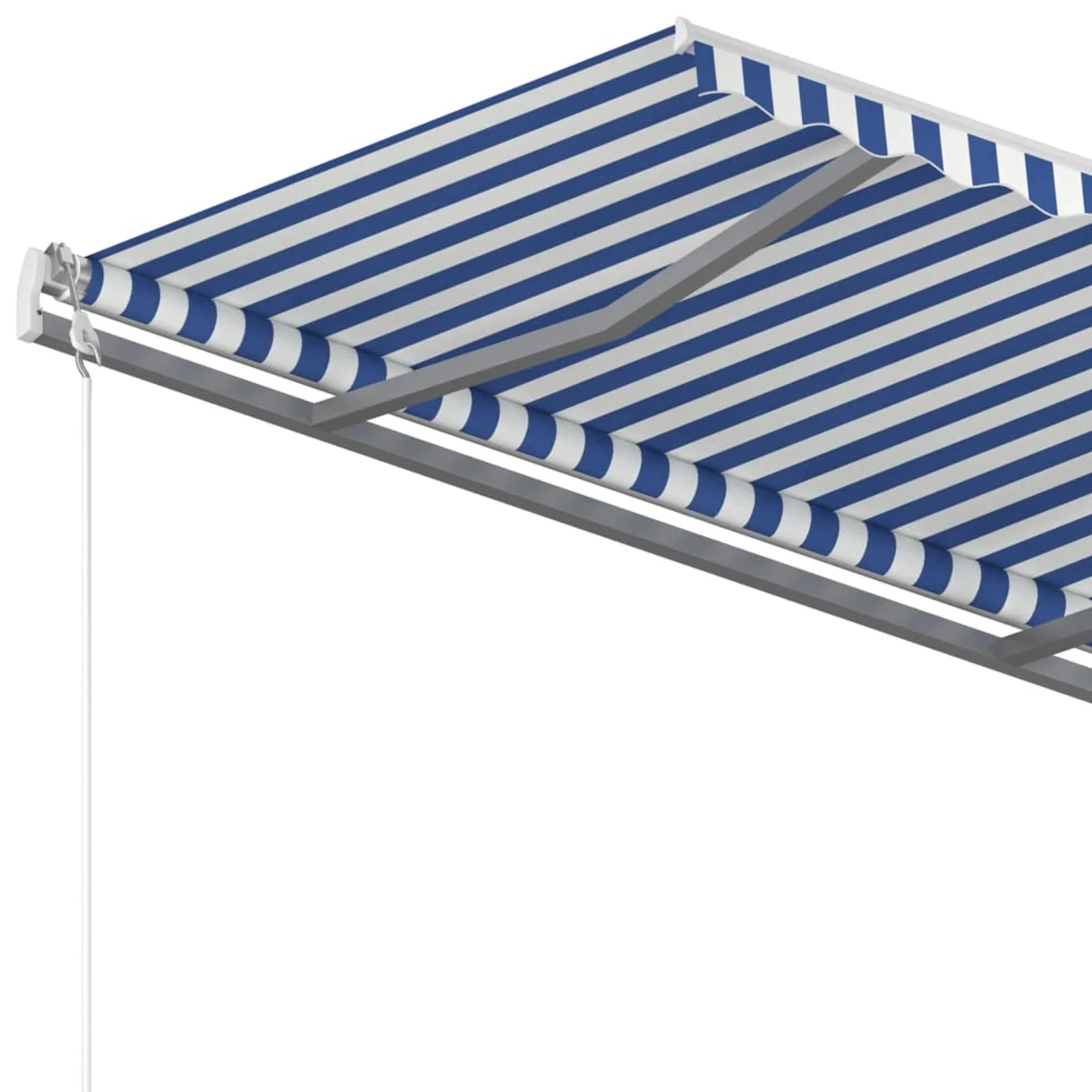 Dcenta Freestanding Manual Retractable Awning with Base Outdoor Canopy Sunshade Shelter Blue and White for Patio, Balcony, Backyard, Garden, Deck 118.1 x 98.4 Inches (W x H)