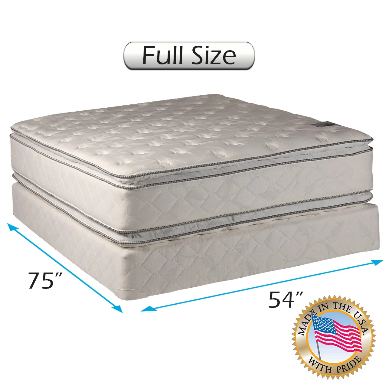Natural Sleep - (Full Size) Mattress Set Bed Frame Included -Medium Soft PillowTop 2-Sided Sleep System with Enhanced Cushion Support, Spine Support, Longlasting Comfort by Dream Solutions USA
