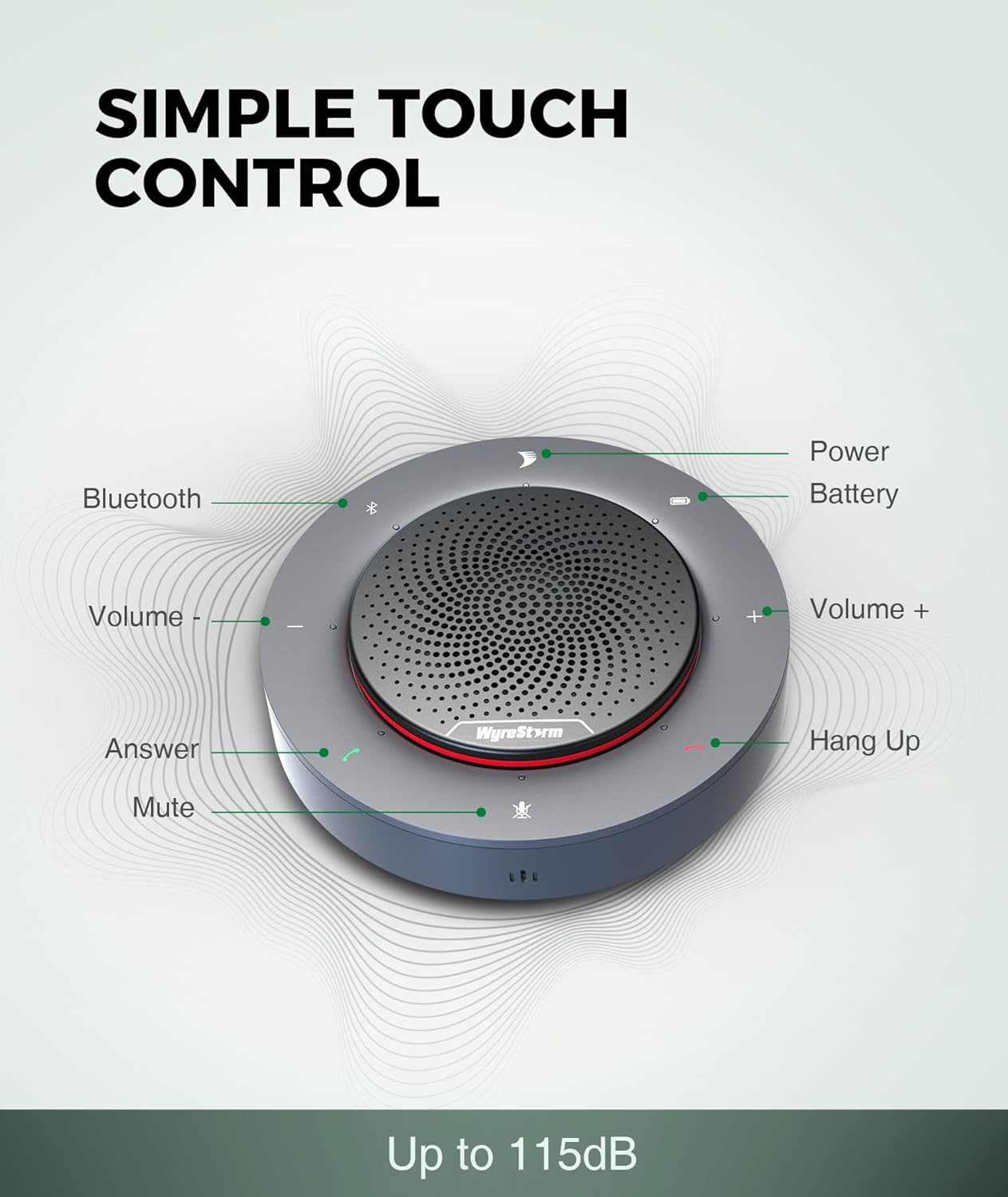 WyreStorm Halo 90 Conference Speaker, 4 Noise-canceling Mics, Enhanced 360° Voice Pickup, 4K@60Hz Video Resolution, AGC Voice Balance, Full-Duplex, with USB-C Docking Function Supply Power to PC