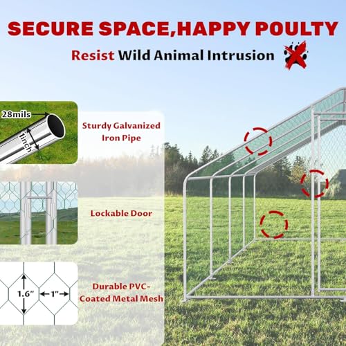 Large Chicken Coop for 20 Chickens Metal Chicken Run with Waterproof Cover for Walk-in Chicken Run for Yard Outdoor Poultry Cage