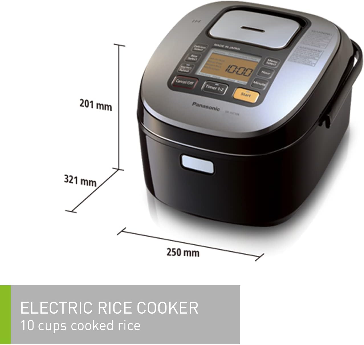 Panasonic 5 Cup (Uncooked) Japanese Rice Cooker with Induction Heating System and Pre-Programmed Cooking Options for Brown Rice, White Rice, and Porridge or Soup - 1.0 Liter - SR-HZ106 (Black)