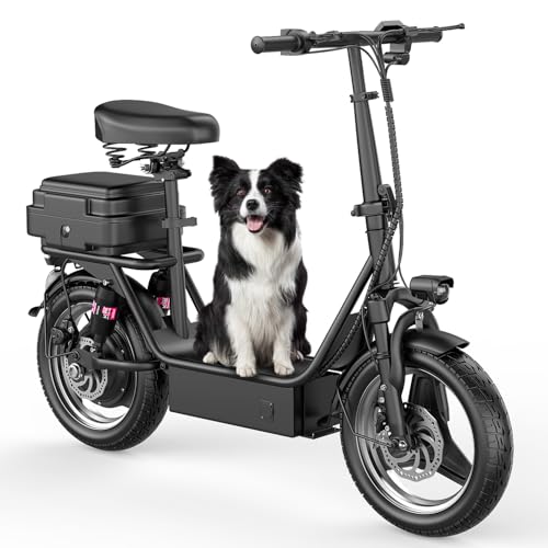 Electric Scooter with Seat for Adults, 500W Peak Motor Sit Down E Scooter with Basket/Box, 20-25 MPH and 20-30 Miles Long Range, 14" Pneumatic Tire, Ample Storage for Pet & Cargo