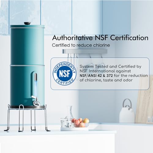Purewell Gravity Water Filter System, 2.25 Gallon Stainless Steel Countertop System with 2 Black Filters, Visible Window and Stand,Reduce up to 99% Chlorine