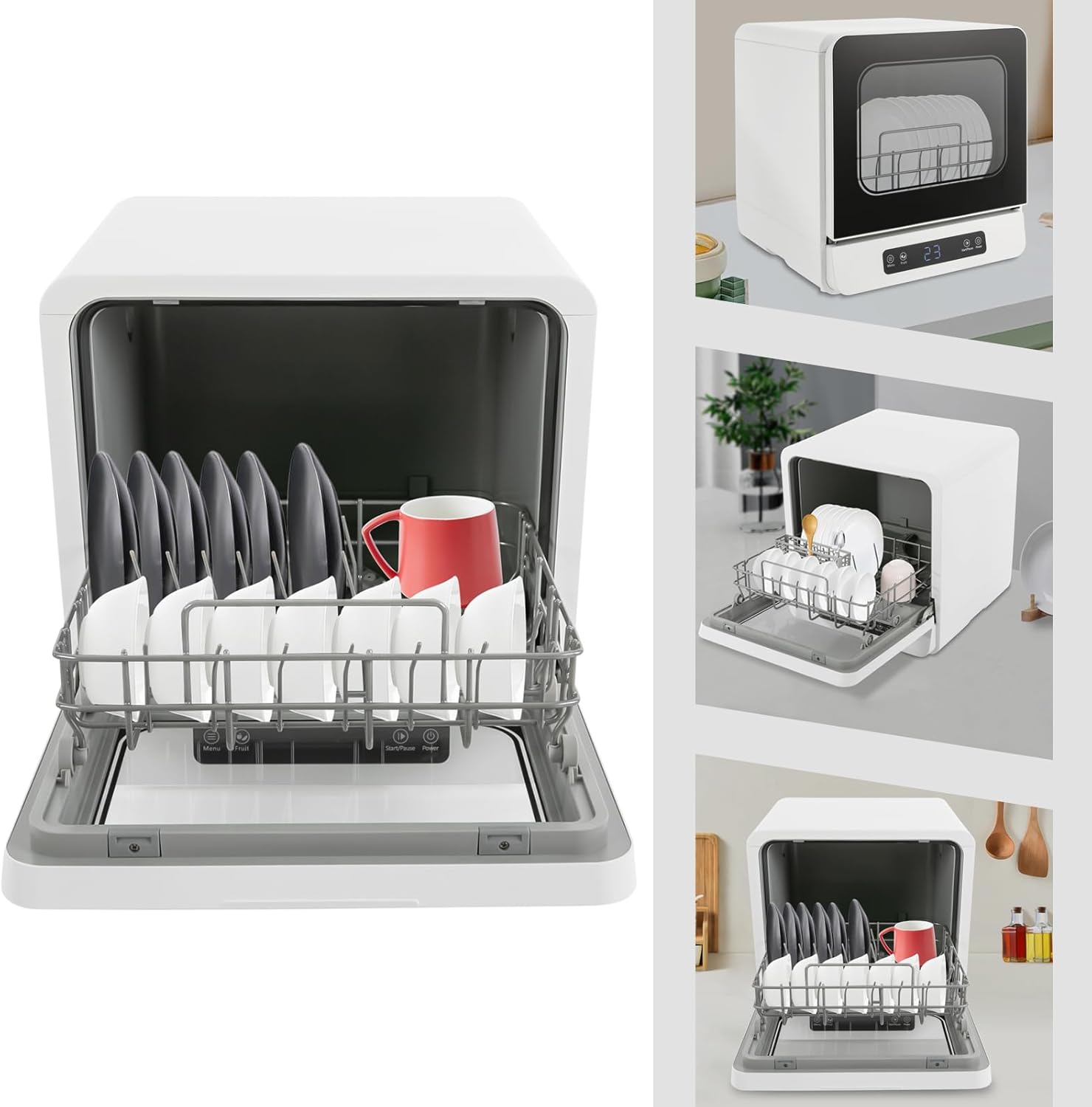 3-in-1 Portable Mini Dishwasher Countertop Portable Dishwasher 5 Washing Programs Mini Dishwasher for Apartments& RVs, 590W 110V