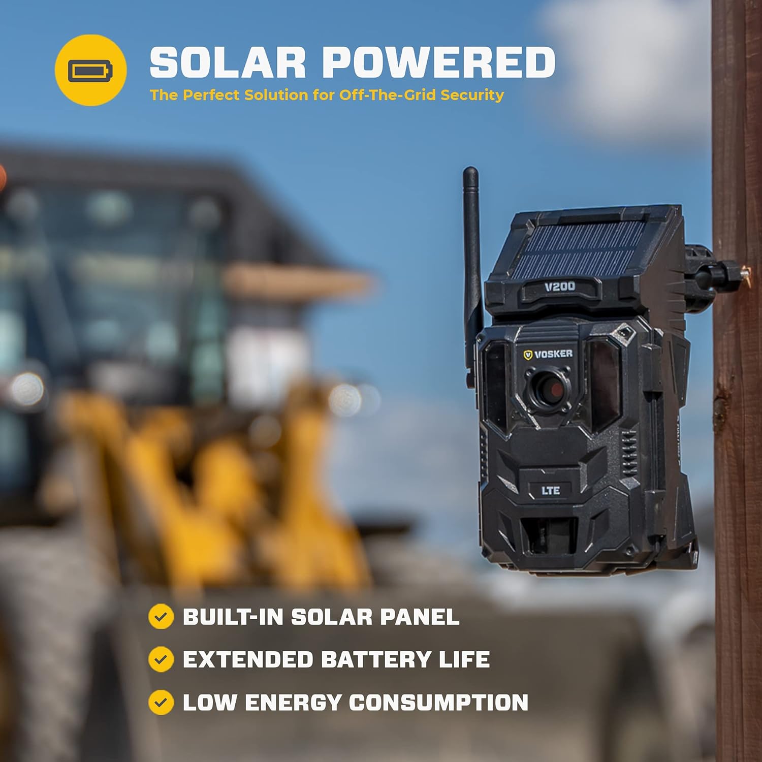 Vosker V200 | Cellular Security Camera | Security Pack | Mobile Phone Photo Notifications | LTE Wireless Built-in Solar Panel | Weatherproof, No Wi-Fi Required | HD Surveillance Cameras