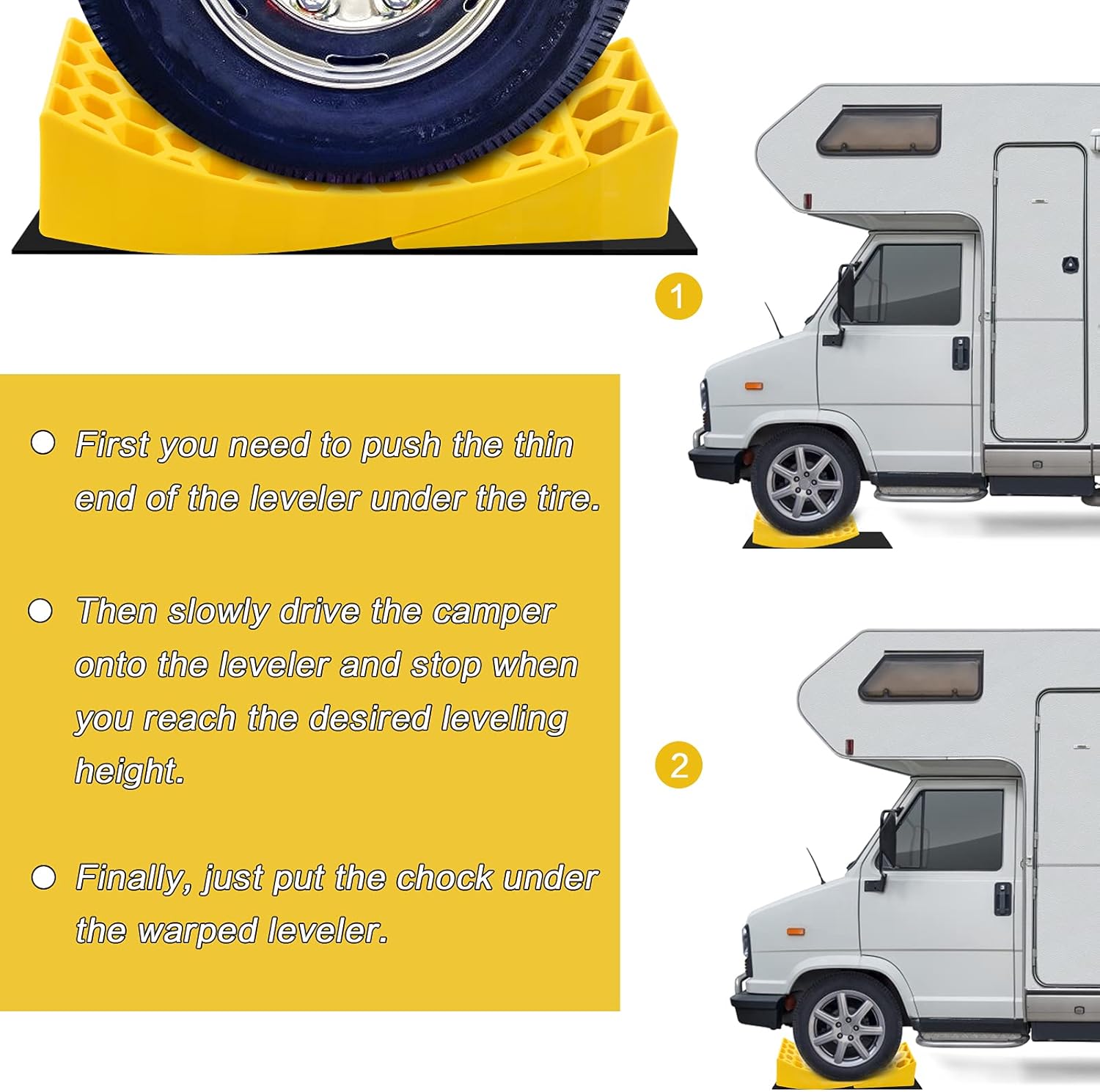 2-Pack Camper Leveler Kit- Heavy Duty RV Levelers RV Leveling Blocks Includes 2 Curved Levelers 2 Wheel Chocks 2 Anti-Slip Rubber Grip Mats for RV Camper Travel Trailer Motorhome Up to 30,000 lbs Pack of 2