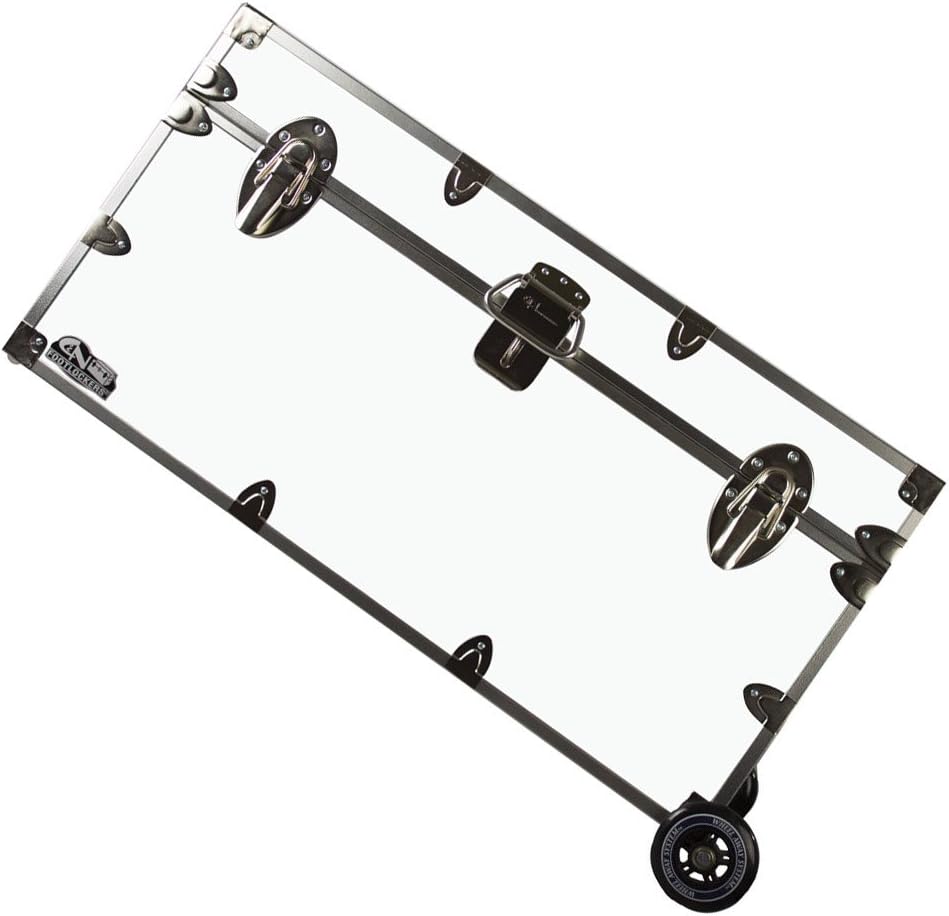 C&N Footlockers College Dorm Room & Summer Camp Lockable Trunk Footlocker with Wheels - Undergrad Trunk Available in 20 Colors - Large: 32 x 18 x 16.5 Inches (Black)