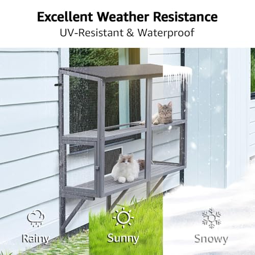 beeNbkks Bug Proof Cat Catio, Window Box Enclosure for Indoor Cats, Wooden Cat Window Perch House, Expandable for Multi Cats, Secure Comfortable Outdoor Haven for Cats, Keep Bugs Insects Out