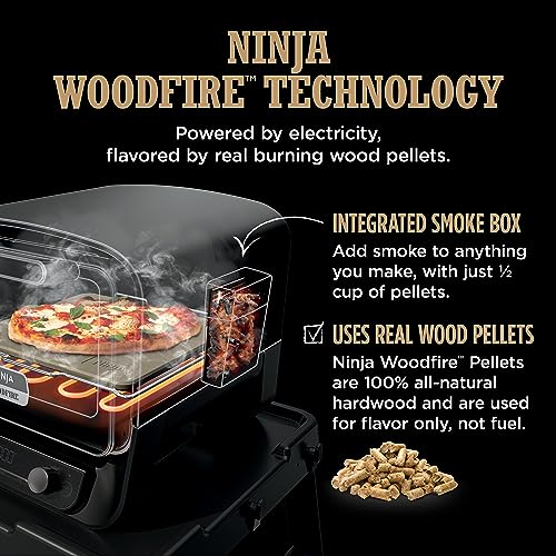 Ninja Woodfire Pizza Oven, 8-in-1 outdoor oven, 5 Pizza Settings, Ninja Woodfire Technology, 700°F high heat, BBQ smoker, wood pellets, pizza stone, electric heat, portable, terracotta red, OO101