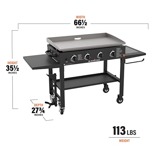 Blackstone 36" Cooking Station 4 Burner Propane Fuelled Restaurant Grade Professional 36 Inch Outdoor Flat Top Gas Griddle with Built in Cutting Board, Garbage Holder and Side Shelf (1825), Black