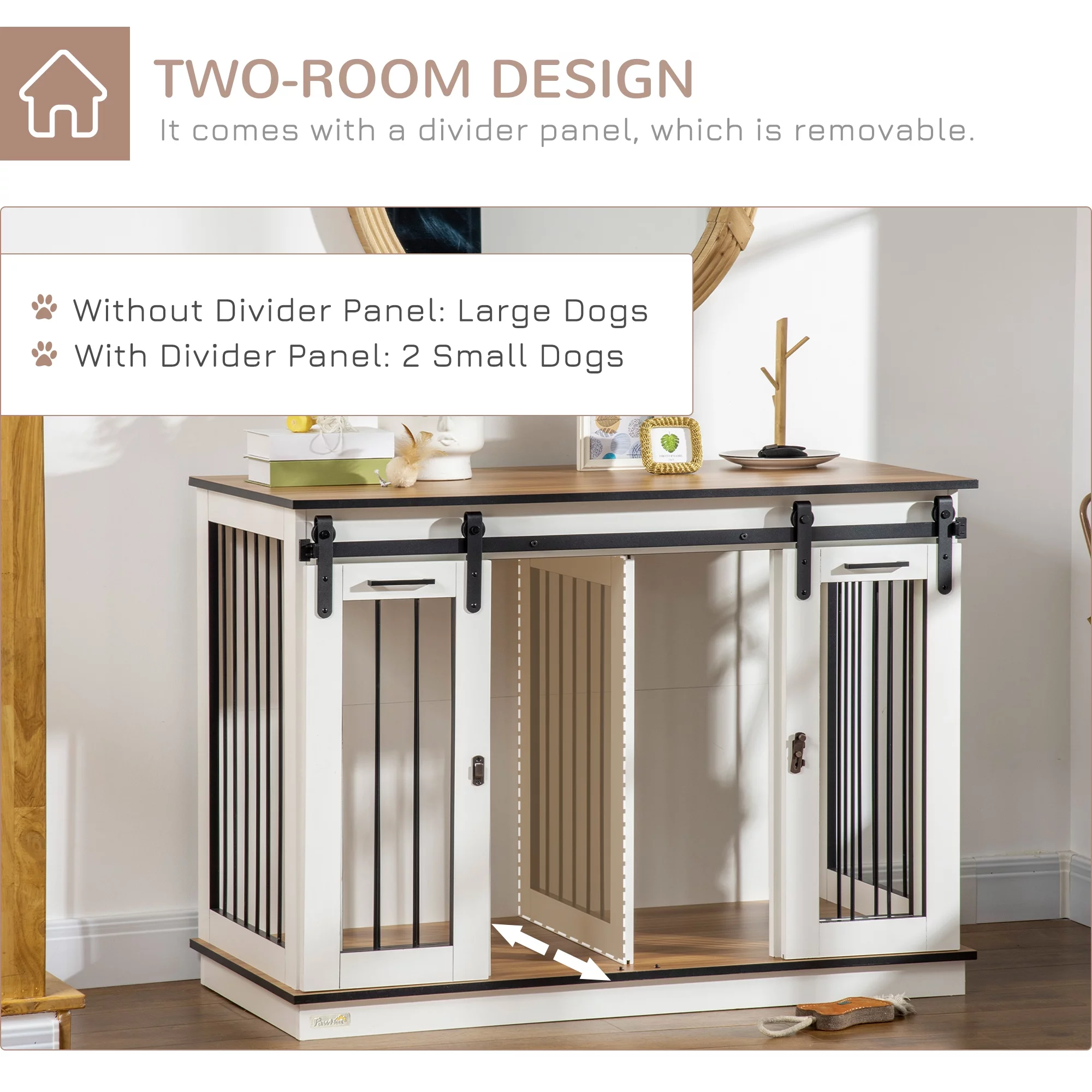 PawHut Modern Dog Crate End Table with Divider Panel, White