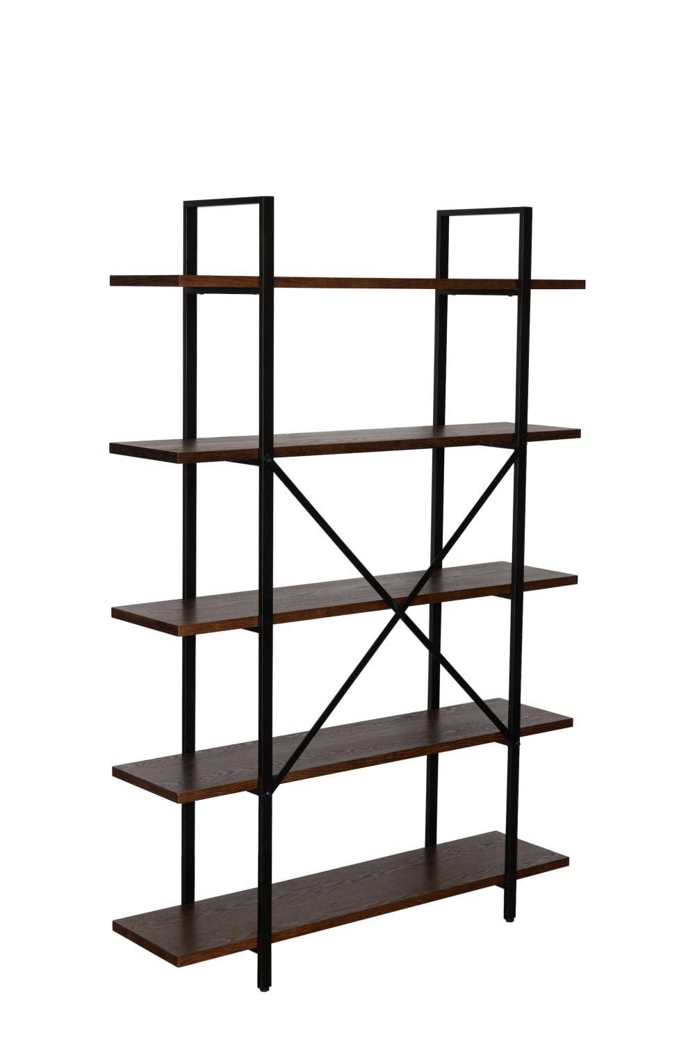 Rochester Walnut Etagere 5-Shelf Bookcase Brown | Metal