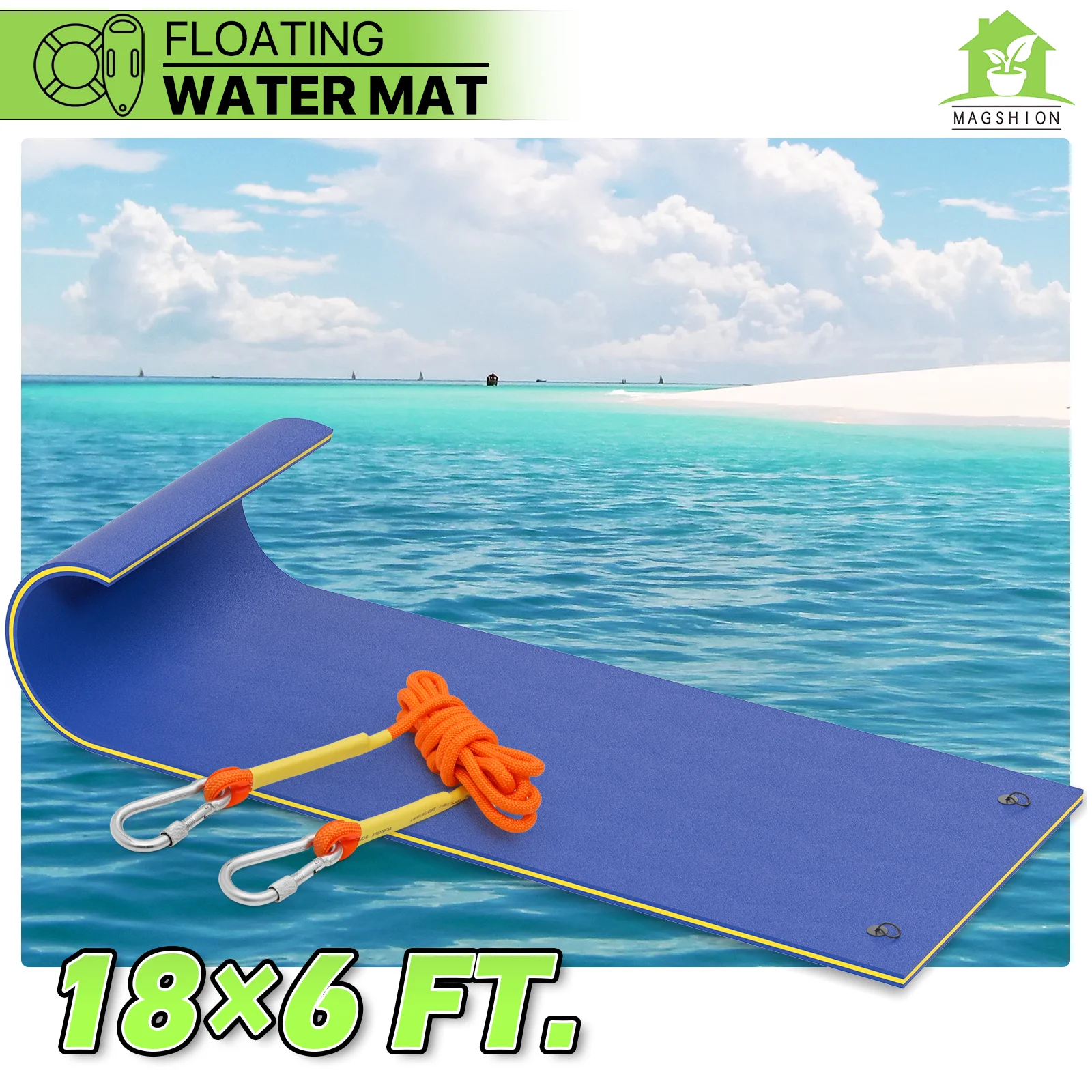 Magshion Water Floating Mat Foam Pad, 18x6FT Bouncy Tear-Resistant XPE Foam, Giant Lake Mat Lily Pad for Recreation Pool River Ocean Outdoor Water Activities, Blue - Curated Treasures Market
