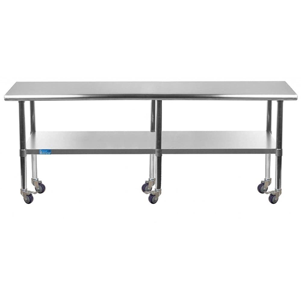 AmGood 18 x 48 Stainless Steel Work Table with Casters | Heavy Duty Metal Utility Table On Wheels | Kitchen Island Cart