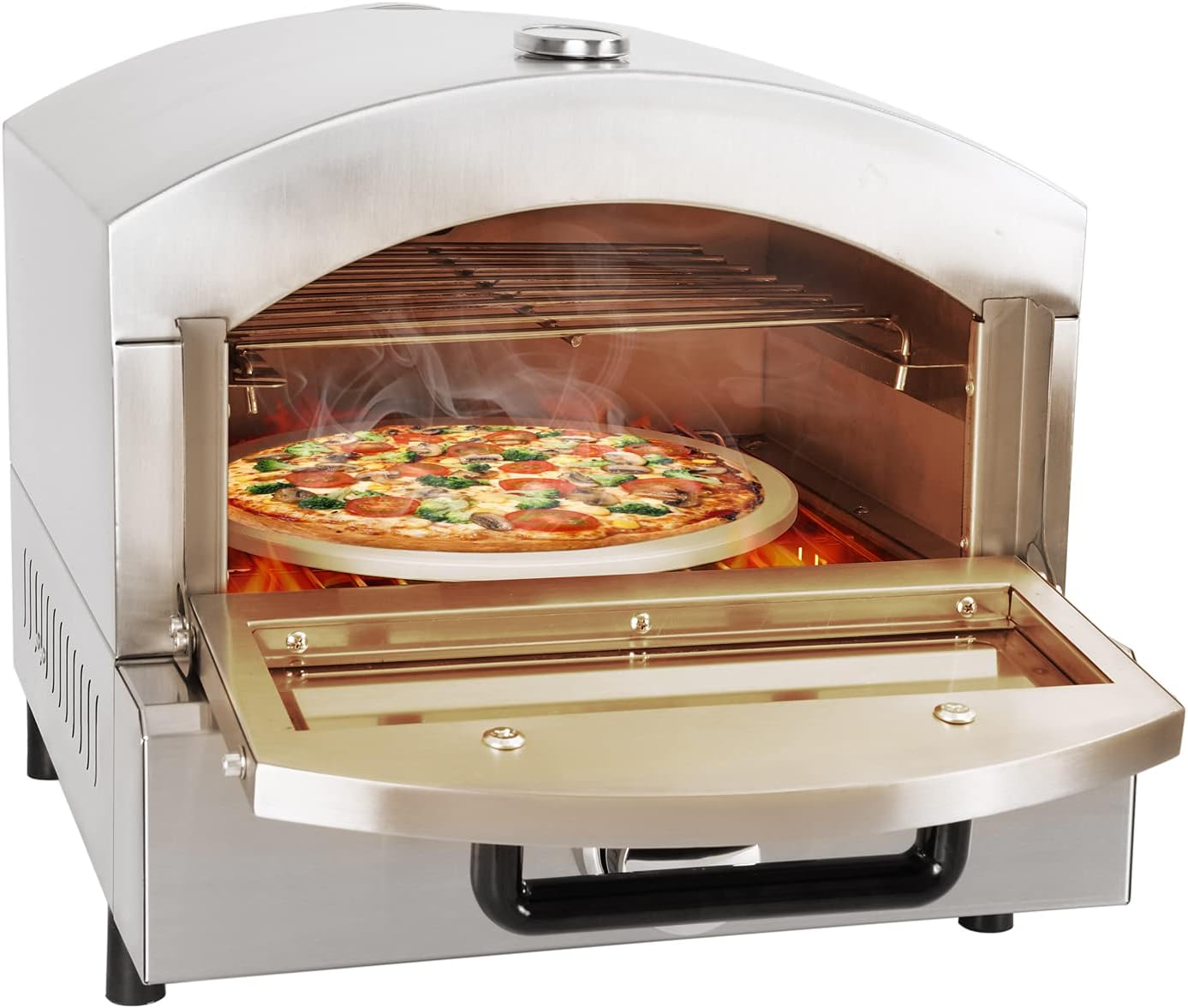 Li Zhen Portable Outdoor Pizza Oven|Propane Gas Fired-Pizza Maker|14in Pizza Stone|Stainless Less|Cooking Pizza Steak Fish Chicken and More|for Outdoor Garden Camping Party| Silver