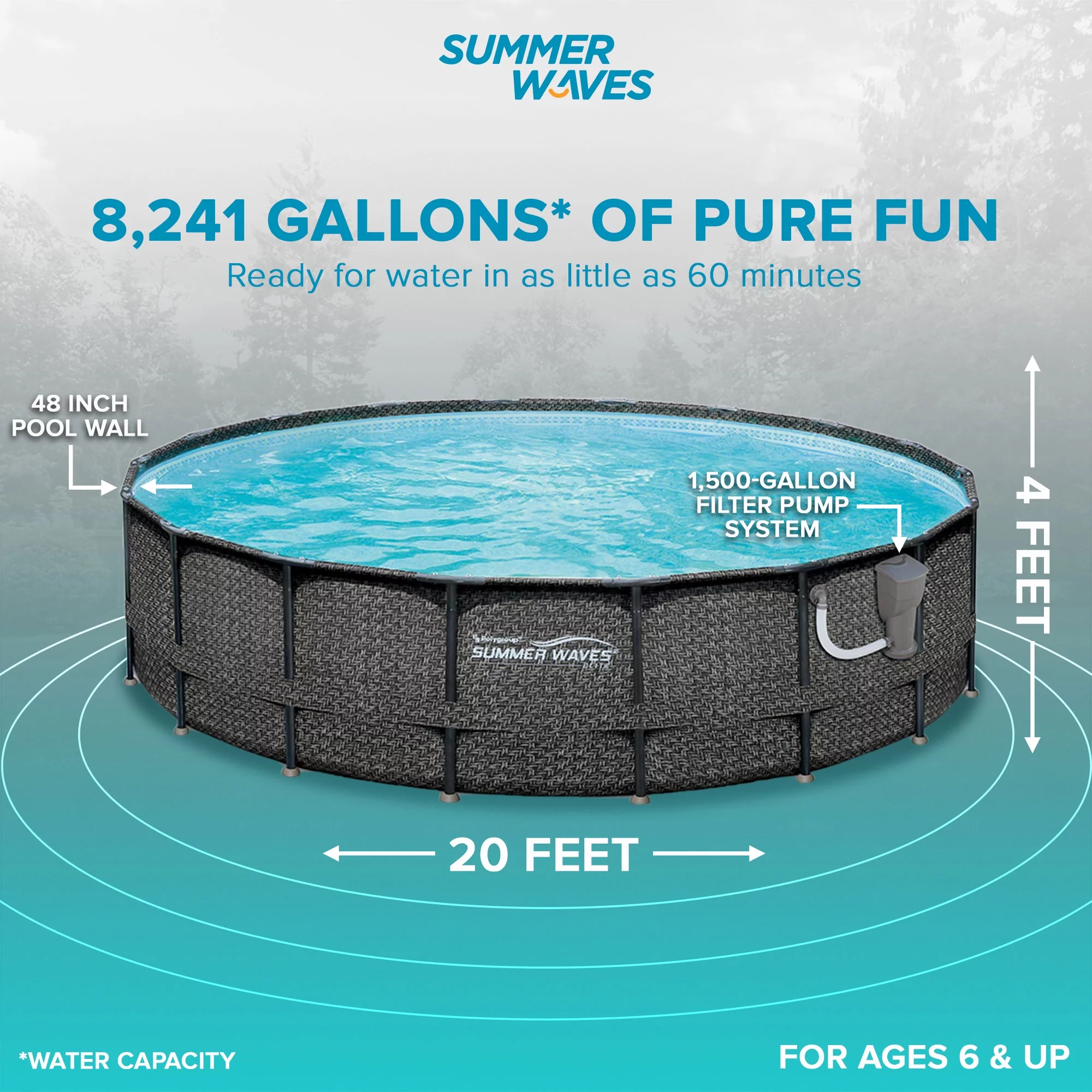 Summer Waves Elite 20ft x 48in Above Ground Frame Swimming Pool Set w/ Pump