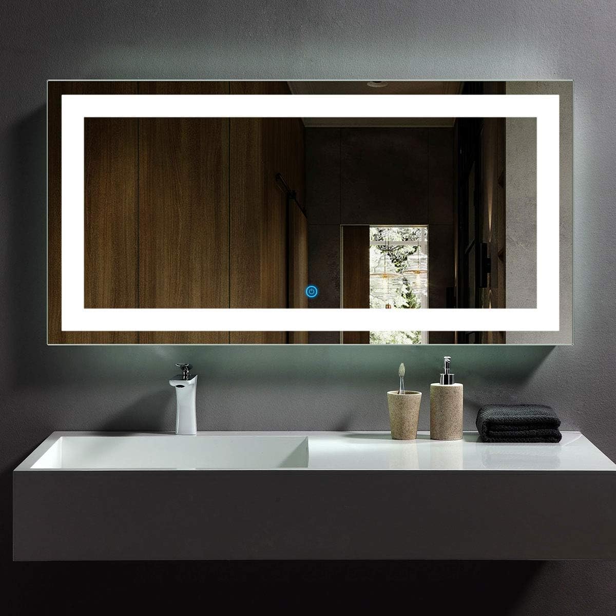 BHBL 60 x 36 Inch Illuminated LED Bathroom Mirror with Smart Button, Anti Fog, Dimmable, Bluetooth Speakers, Vertical & Horizontal Mount, Hotel Office Bar Mirror (D224-6036A)