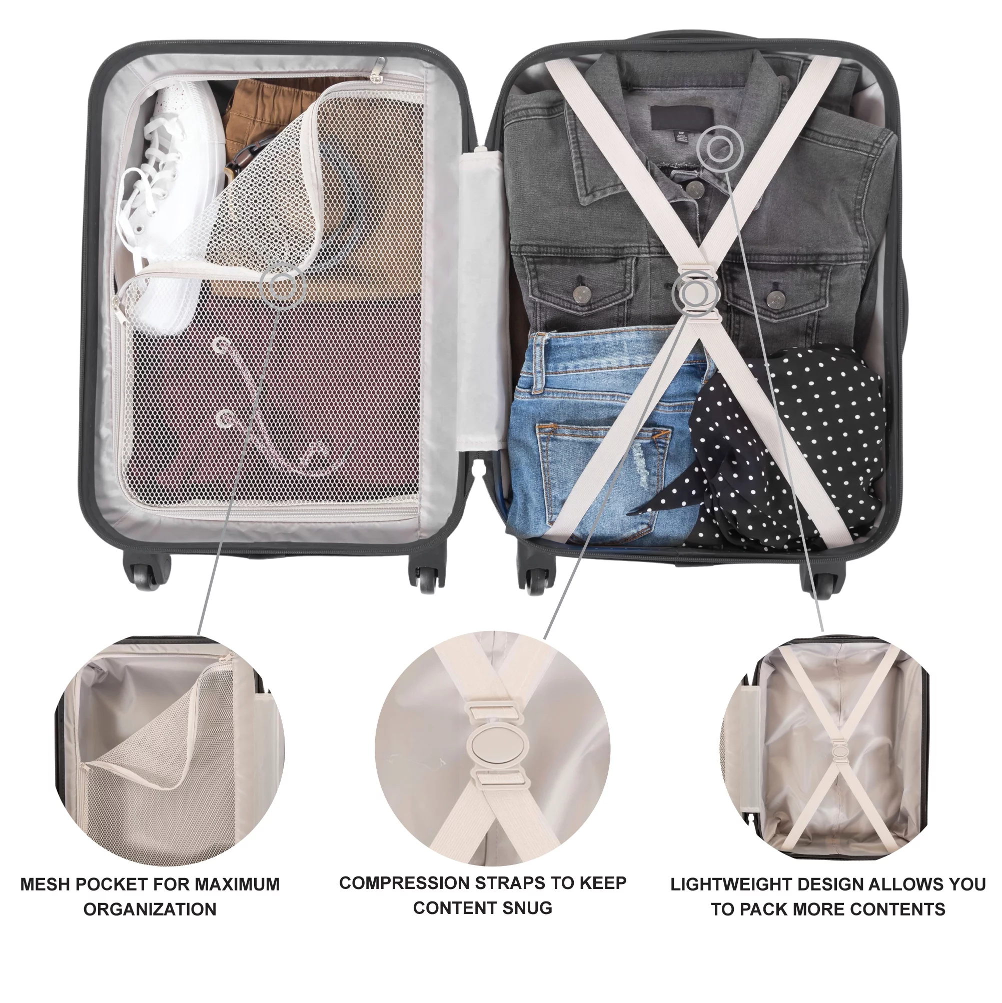 Jetstream 3 Piece Set Hardside Spinner Luggage, 20" Carry On, 24" and 28" Checked Luggage Trio, Black