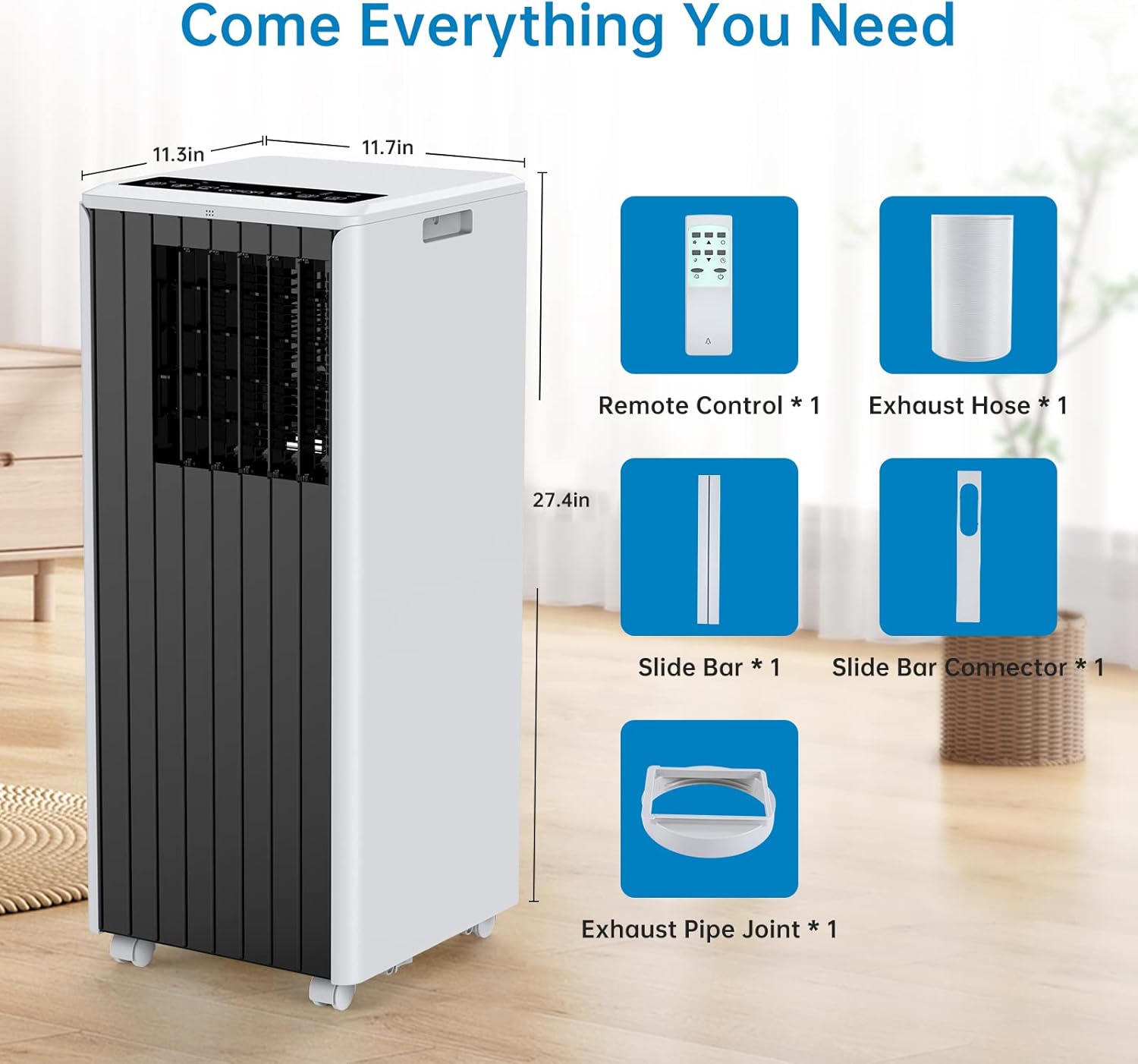8000 BTU Portable Air Conditioner Unit, Air Conditioner with Remote Control, Cool, Fan and Dry Function, Sleep Mode/24Hrs Timer, Quiet Operation, 110-115V, Cools 350 Sq.ft