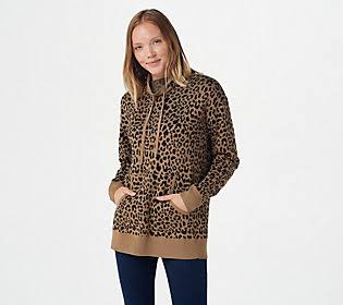 Lisa Rinna Collection Leopard Jacquard Pullover Sweater, Size Large, Camel - Megean