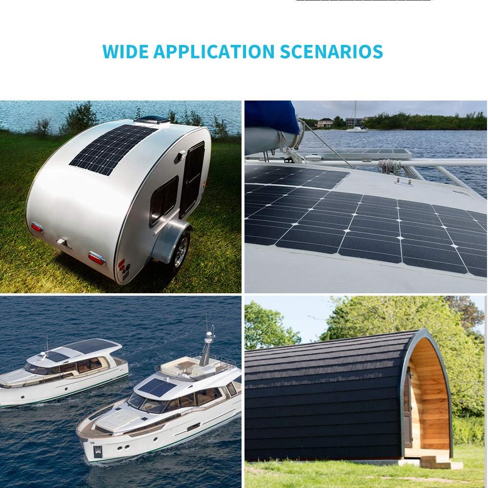 Renogy Flexible Solar Panel 100 Watt 12 Volt Monocrystalline Semi-Flexible Bendable Mono Off-Grid Charger for Marine RV Cabin Van Car Uneven Surfaces