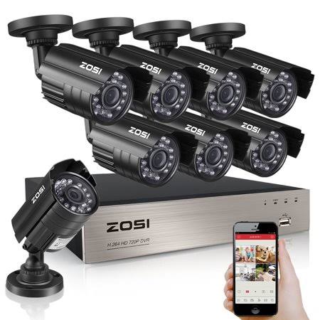 ZOSI HD 1080n 8 Channel DVR Outdoor Security System with 8 720p 1MP Night Vision Bullet Cameras Easy Remote Access