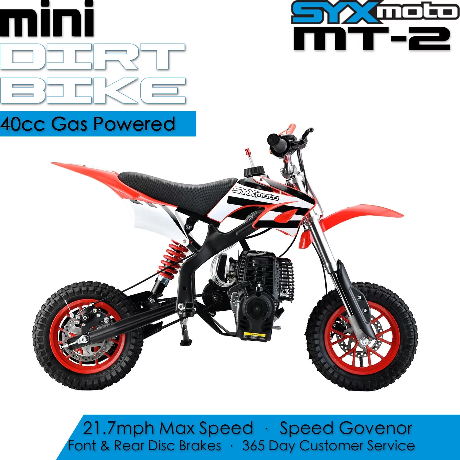 SYX MOTO MT-2 Gas Power 40cc 4 Stroke Kids Dirt Bike, Pull Start, Red, Brand New - Curated Treasures Market
