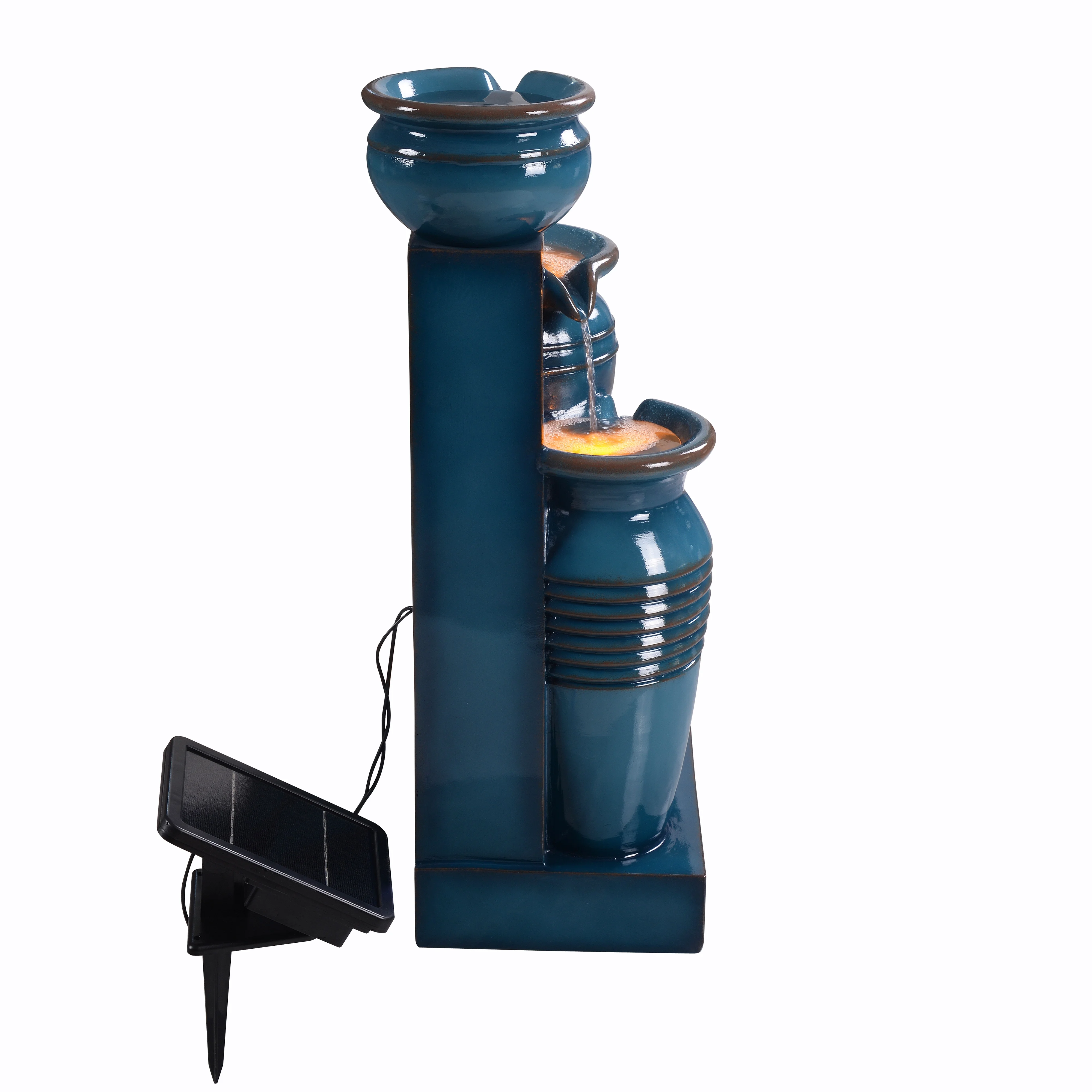 Teamson Home Outdoor 28.7" 4 Tier Cascading Bowl Solar Fountain Blue