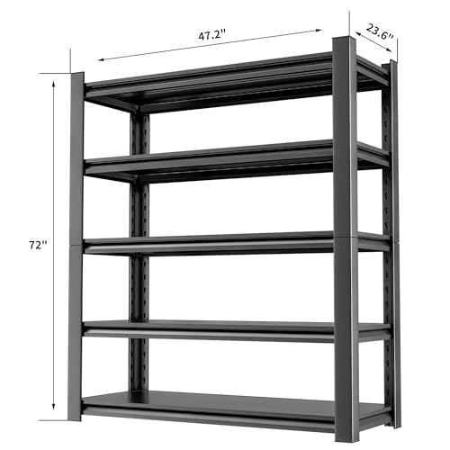 5 Tier Heavy Duty Metal Shelving Unit - Industrial Storage Shelf for Garage and Industrial Use - Durable Storage Shelf Organizer, 24" D x48" W x72" H